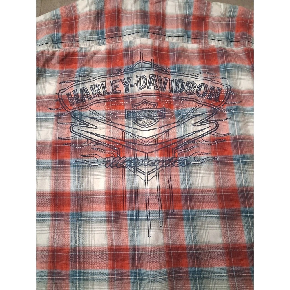 Harley Davidson Short Sleeve Button Up Plaid Shirt Large Cotton - Picture 4 of 11